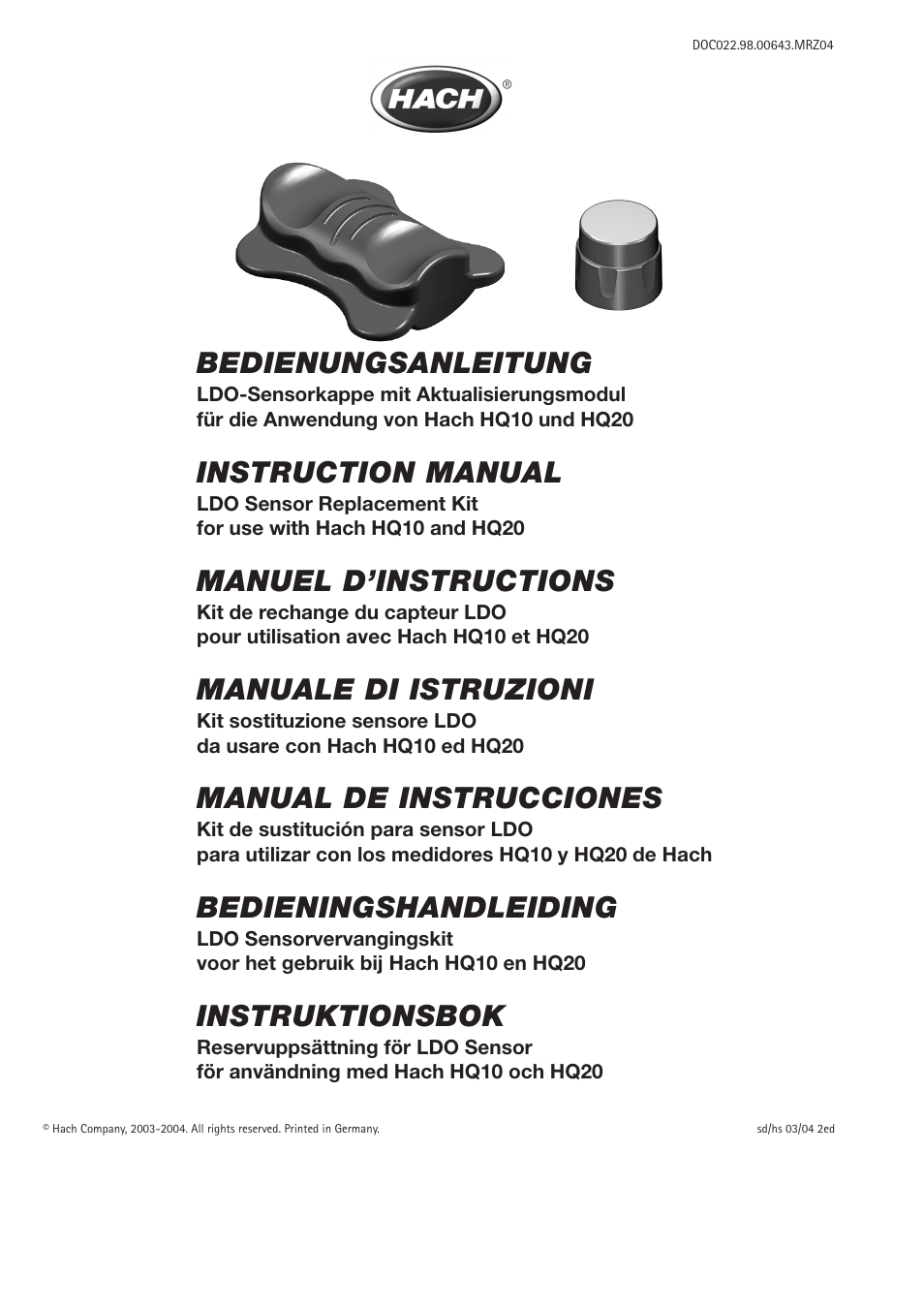 Hach-Lange LDO Sensor Replacement Kit for use with Hach HQ10 and HQ20 User Manual | 43 pages