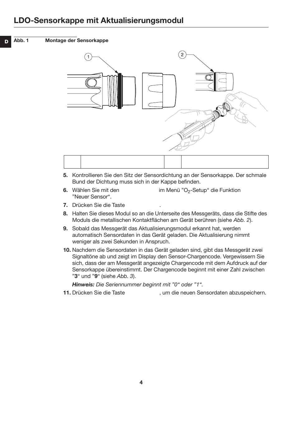 Ldo-sensorkappe mit aktualisierungsmodul | Hach-Lange LDO Sensor Replacement Kit for use with Hach HQ10 and HQ20 User Manual | Page 4 / 43