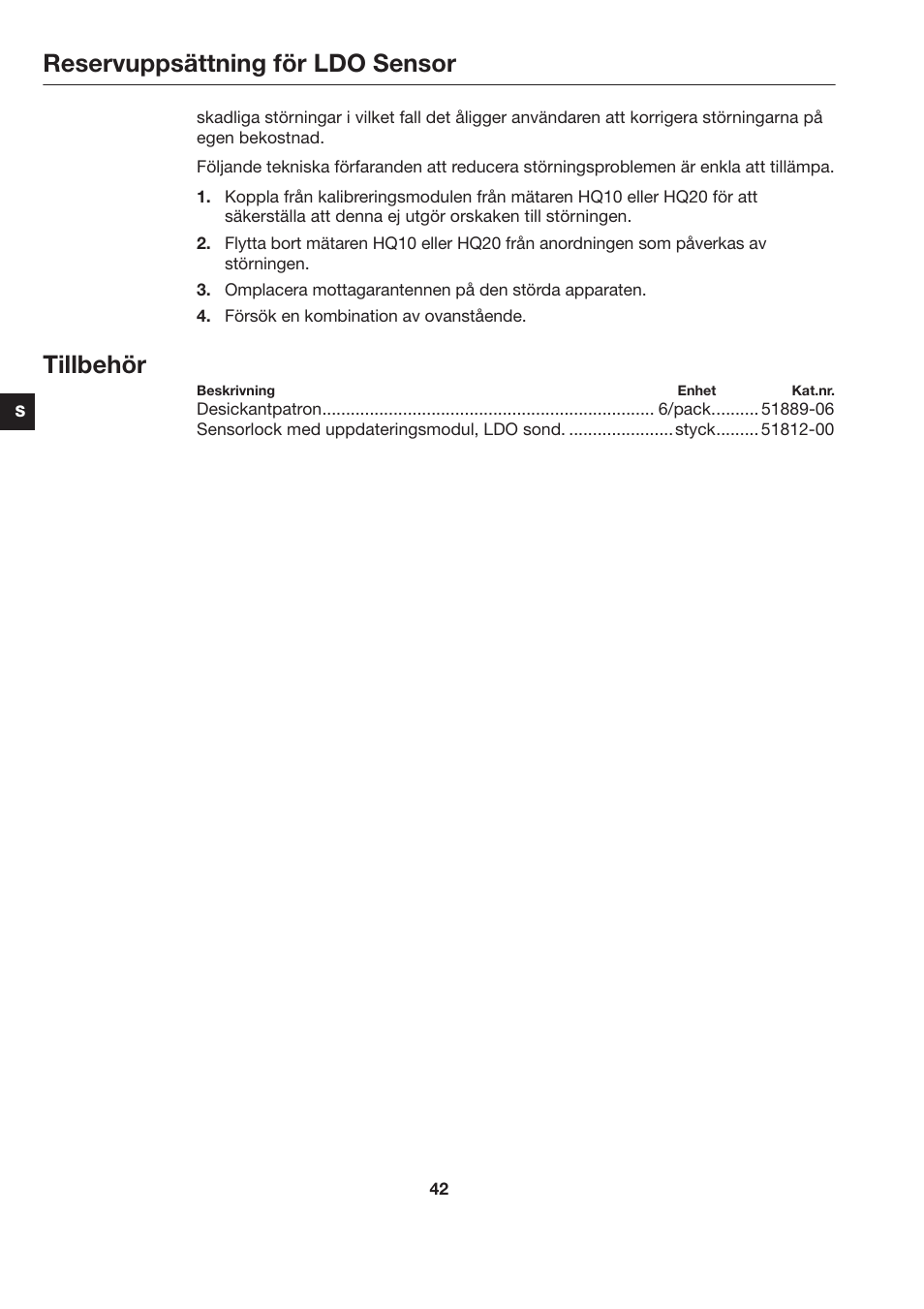 Reservuppsättning för ldo sensor, Tillbehör | Hach-Lange LDO Sensor Replacement Kit for use with Hach HQ10 and HQ20 User Manual | Page 42 / 43