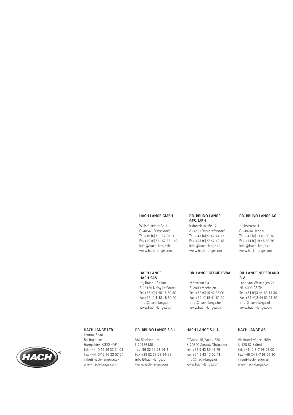 Hach-Lange LDO Sensor Replacement Kit for use with Hach HQ10 and HQ20 User Manual | Page 43 / 43