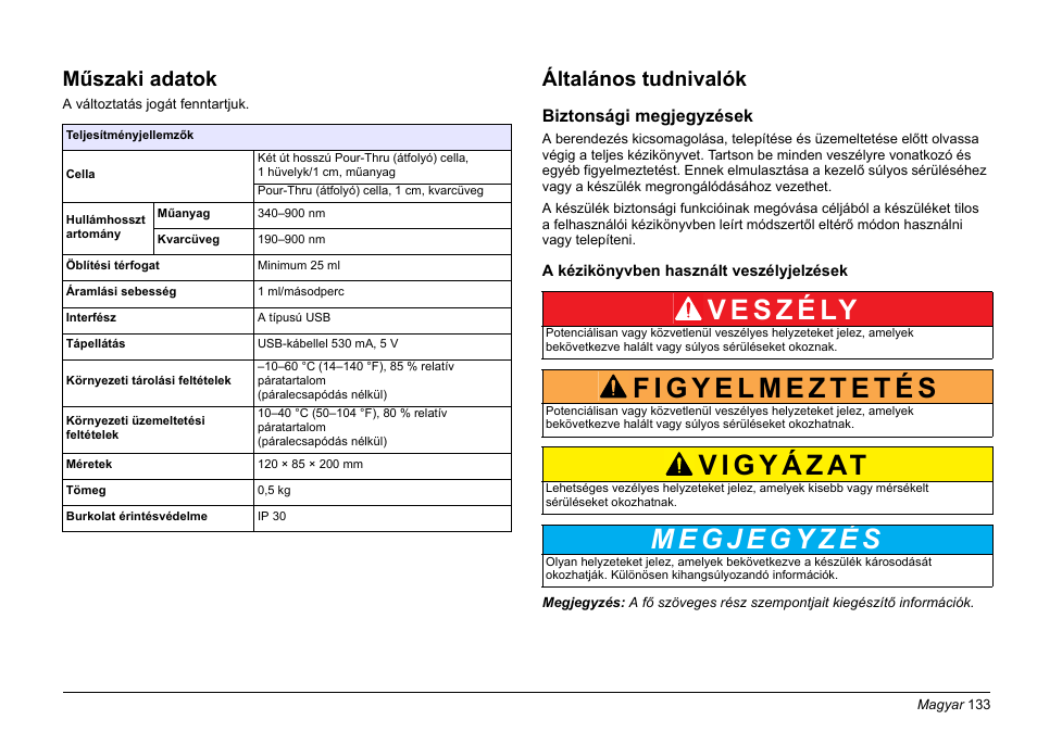 Magyar, Műszaki adatok, Általános tudnivalók | Hach-Lange SIP 10 User Manual | Page 133 / 273