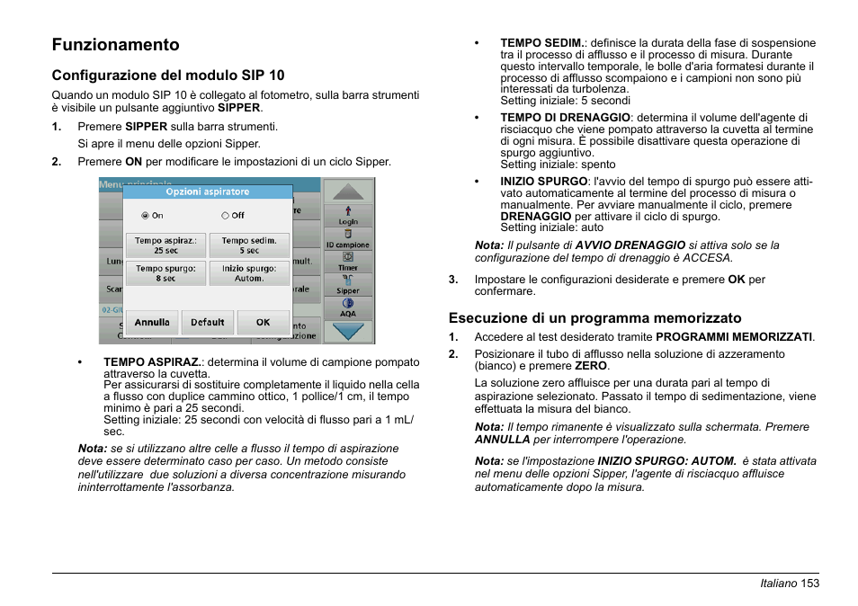 Funzionamento | Hach-Lange SIP 10 User Manual | Page 153 / 273