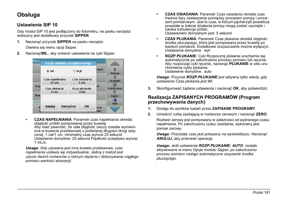 Obsługa | Hach-Lange SIP 10 User Manual | Page 181 / 273