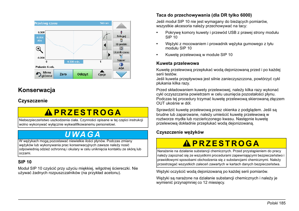 U wa g a, Konserwacja | Hach-Lange SIP 10 User Manual | Page 185 / 273