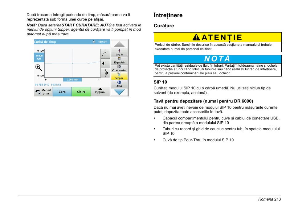 N o t ă, Întreţinere | Hach-Lange SIP 10 User Manual | Page 213 / 273