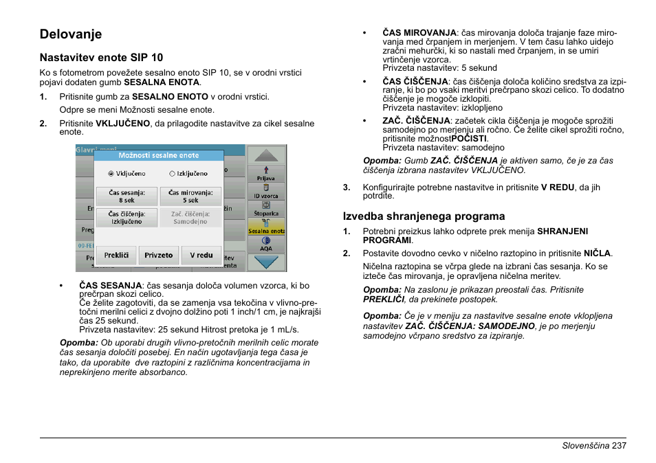 Delovanje | Hach-Lange SIP 10 User Manual | Page 237 / 273
