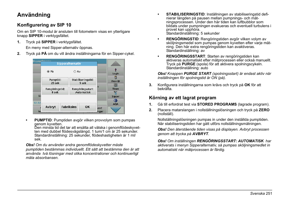 Användning | Hach-Lange SIP 10 User Manual | Page 251 / 273