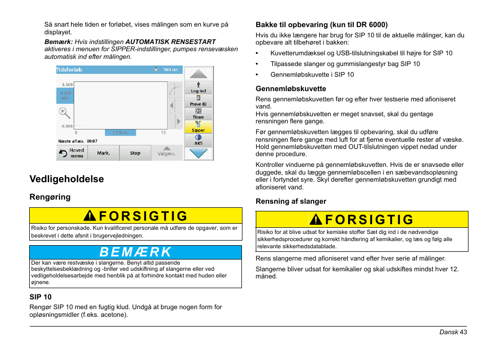 Vedligeholdelse | Hach-Lange SIP 10 User Manual | Page 43 / 273