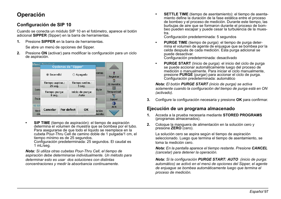 Operación | Hach-Lange SIP 10 User Manual | Page 97 / 273