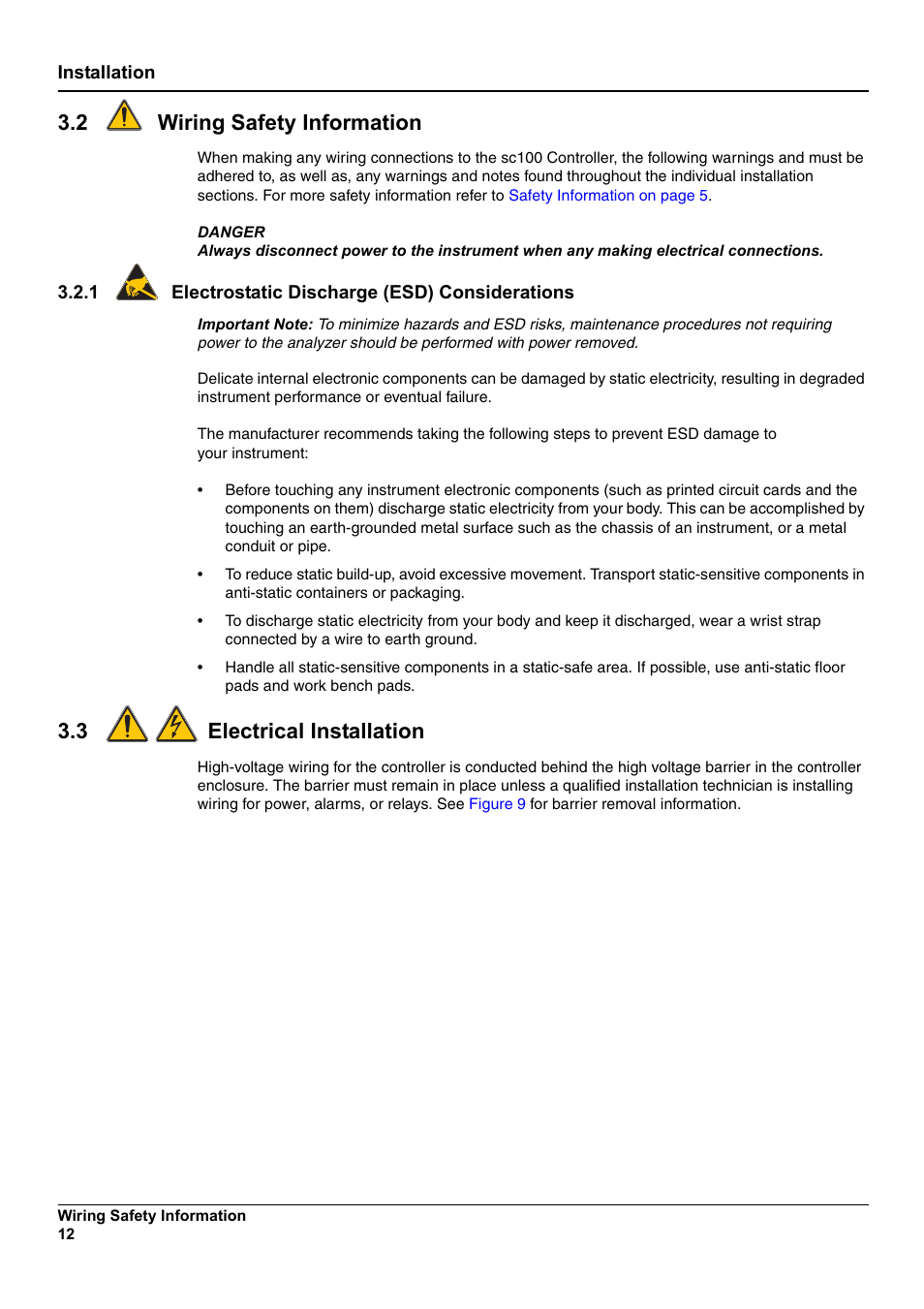 2 wiring safety information, 3 electrical installation | Hach-Lange SC 100 User Manual | Page 16 / 58