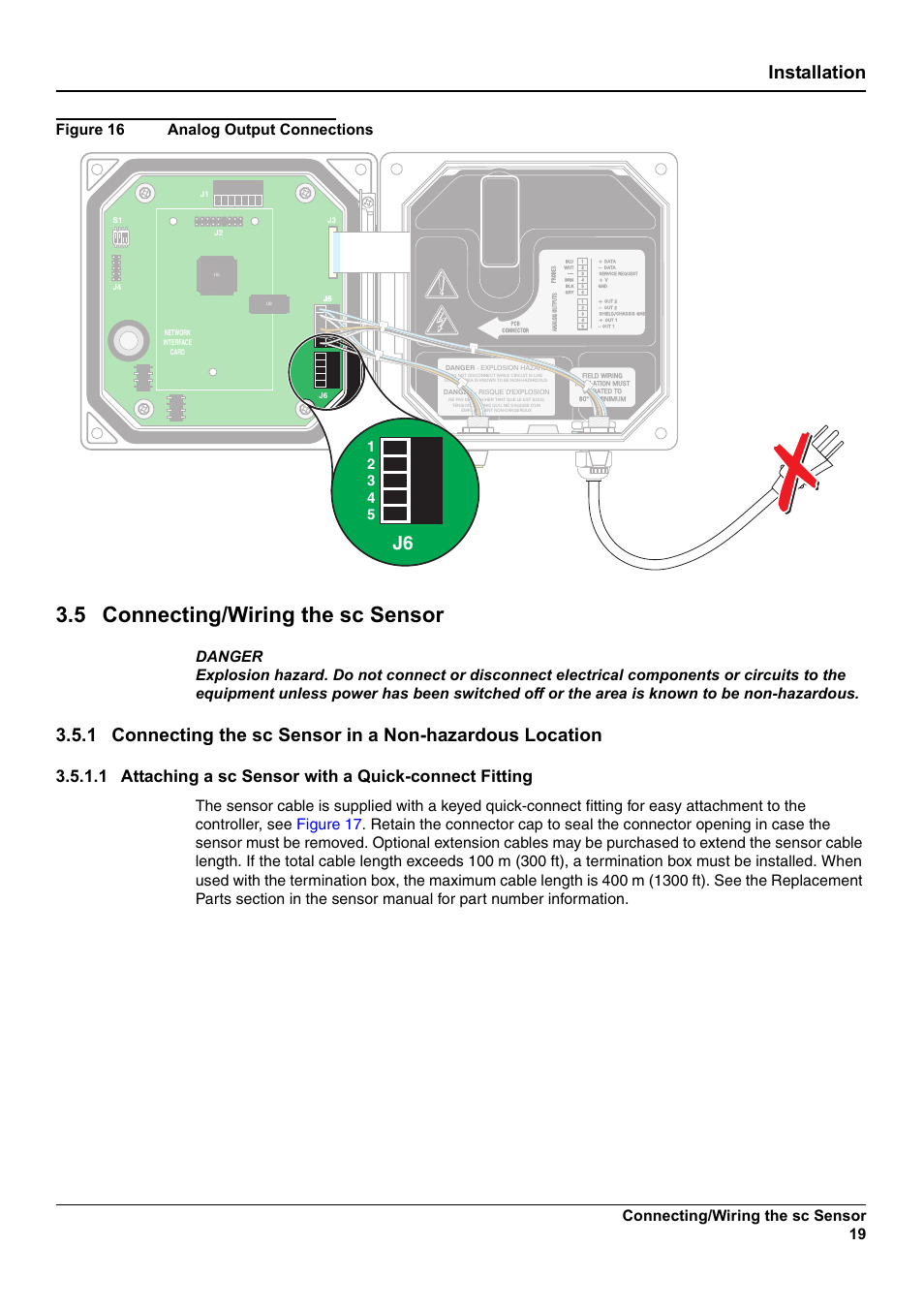 5 connecting/wiring the sc sensor, Installation | Hach-Lange SC 100 User Manual | Page 23 / 58