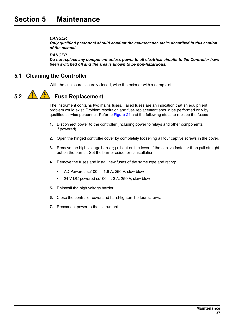 1 cleaning the controller, 2 fuse replacement | Hach-Lange SC 100 User Manual | Page 41 / 58