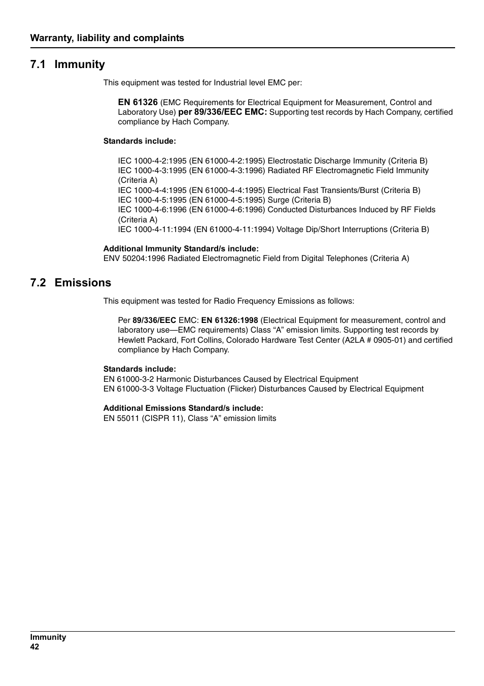 1 immunity, 2 emissions | Hach-Lange SC 100 User Manual | Page 46 / 58