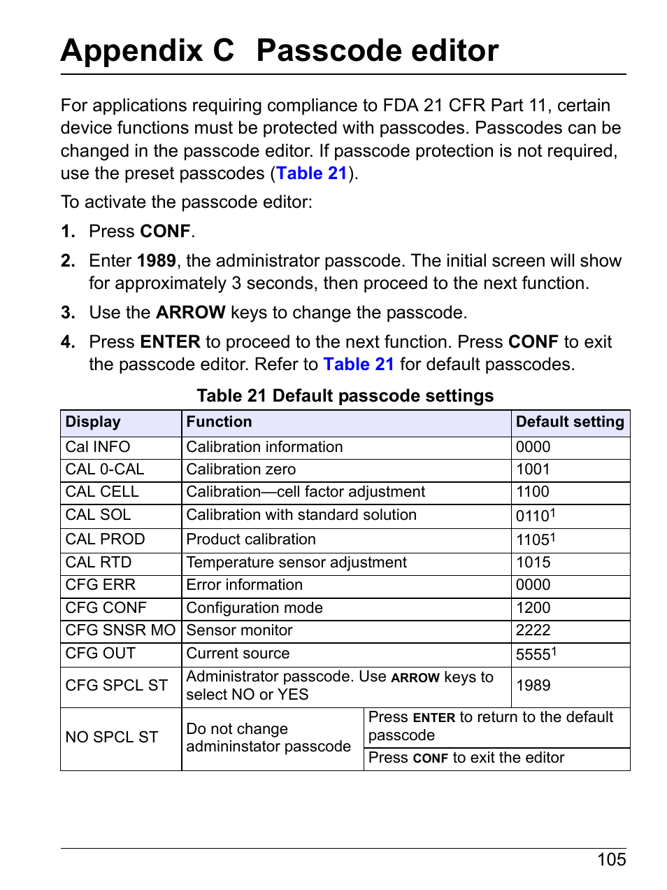 Appendix c passcode editor | Hach-Lange SI792(x) E HACH GLI 3700 series SI792(x) T 7MA2200 and 8398 series User Manual User Manual | Page 107 / 116