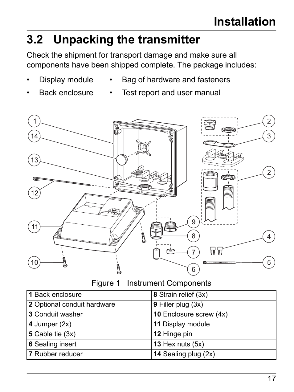 2 unpacking the transmitter, Installation | Hach-Lange SI792(x) E HACH GLI 3700 series SI792(x) T 7MA2200 and 8398 series User Manual User Manual | Page 19 / 116