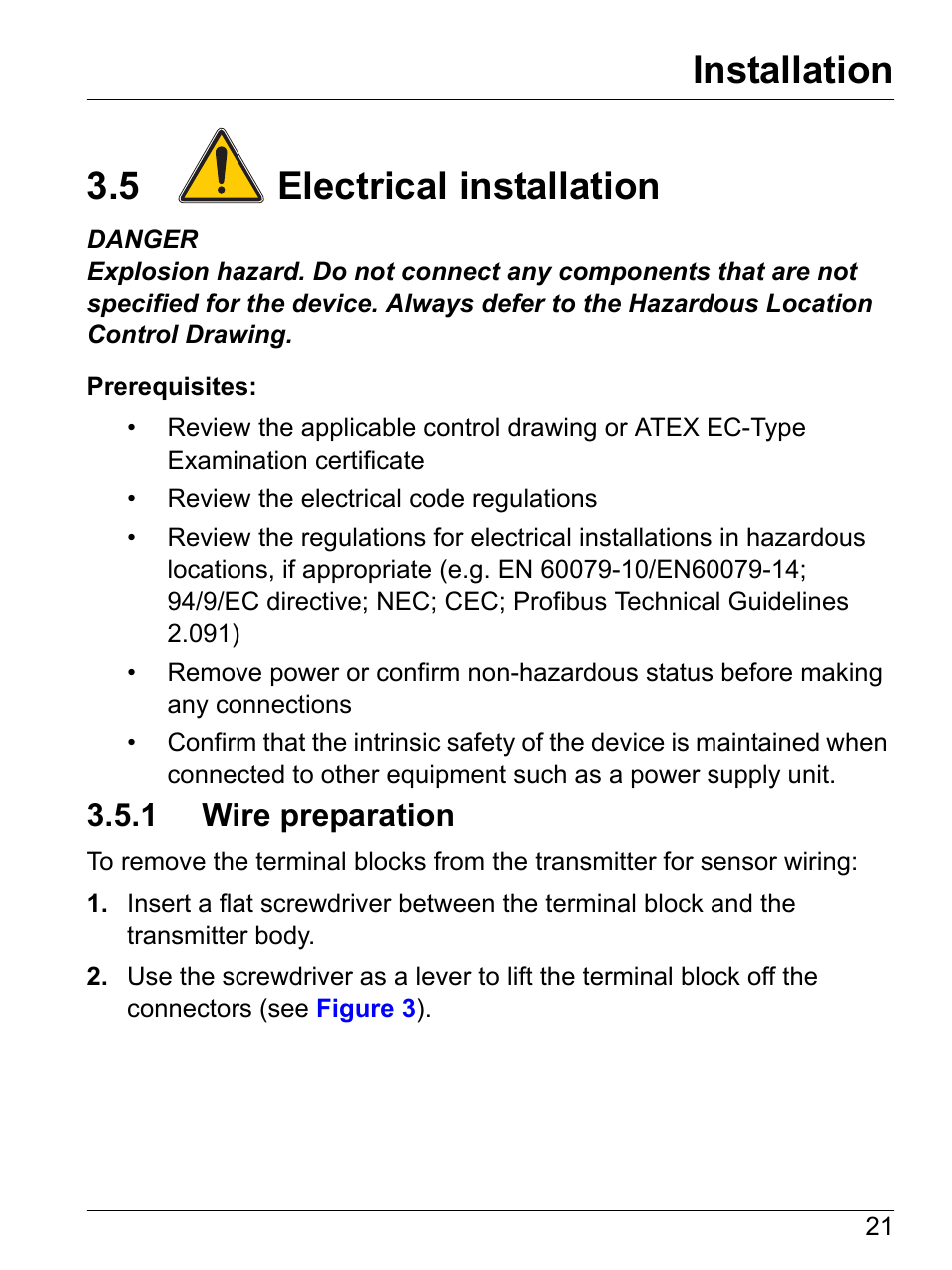 5 electrical installation, 1 wire preparation, Installation | Hach-Lange SI792(x) E HACH GLI 3700 series SI792(x) T 7MA2200 and 8398 series User Manual User Manual | Page 23 / 116