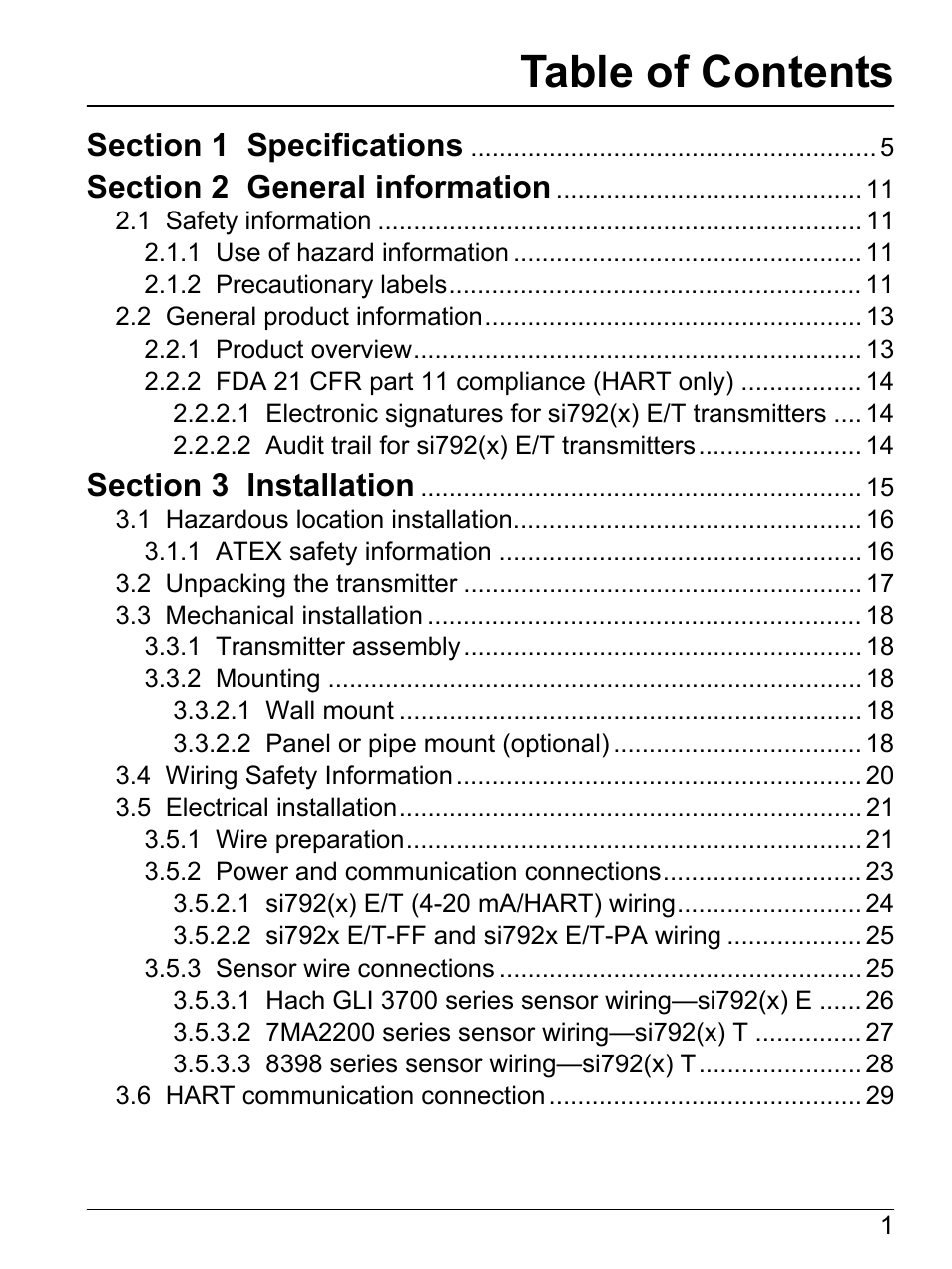 Hach-Lange SI792(x) E HACH GLI 3700 series SI792(x) T 7MA2200 and 8398 series User Manual User Manual | Page 3 / 116