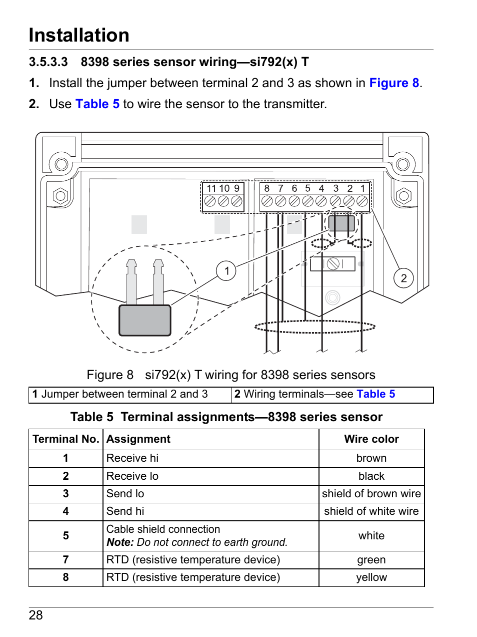 3 8398 series sensor wiring-si792(x) t, 3 8398 series sensor wiring—si792(x) t, Installation | Hach-Lange SI792(x) E HACH GLI 3700 series SI792(x) T 7MA2200 and 8398 series User Manual User Manual | Page 30 / 116