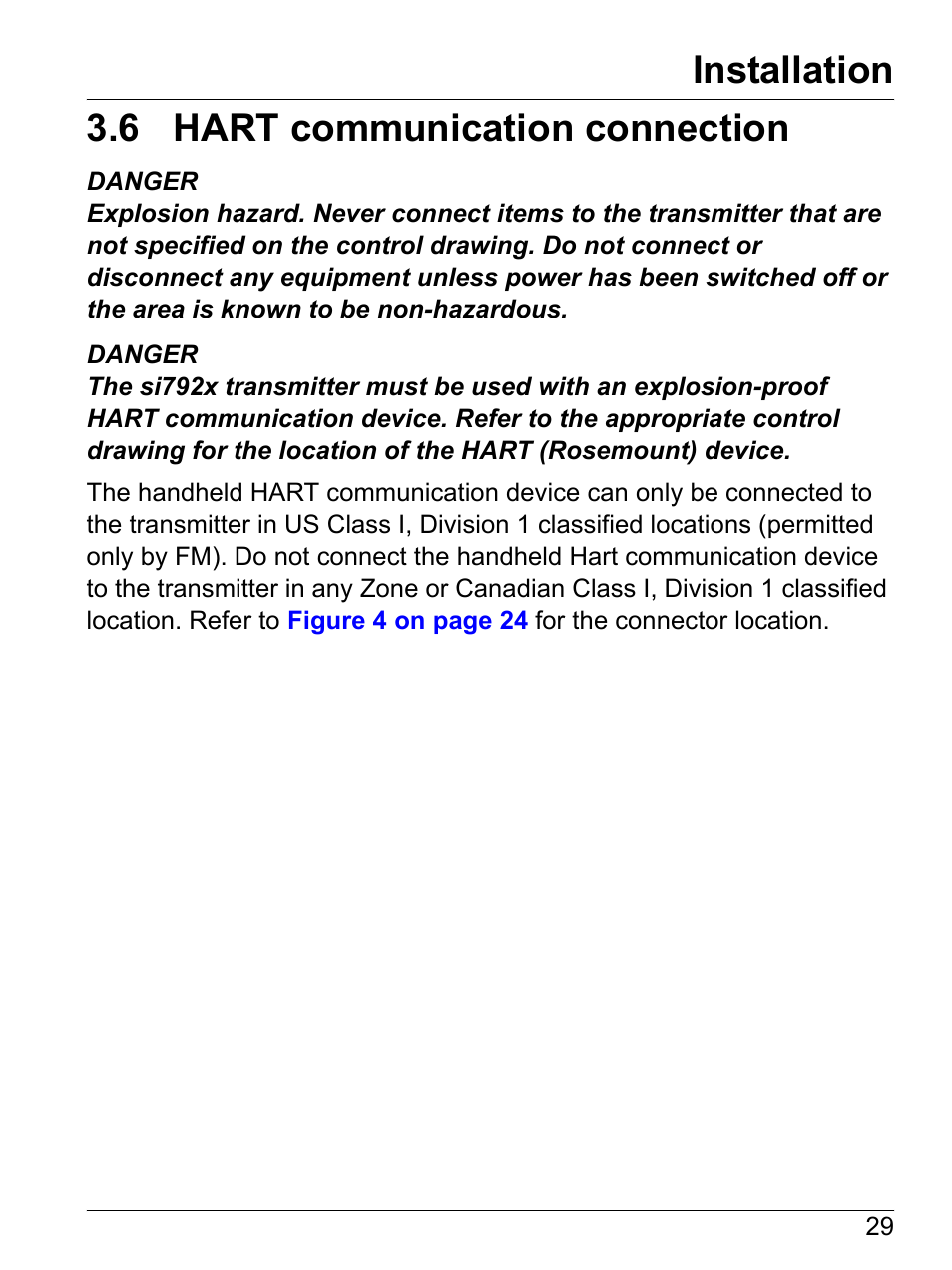 6 hart communication connection, Installation | Hach-Lange SI792(x) E HACH GLI 3700 series SI792(x) T 7MA2200 and 8398 series User Manual User Manual | Page 31 / 116