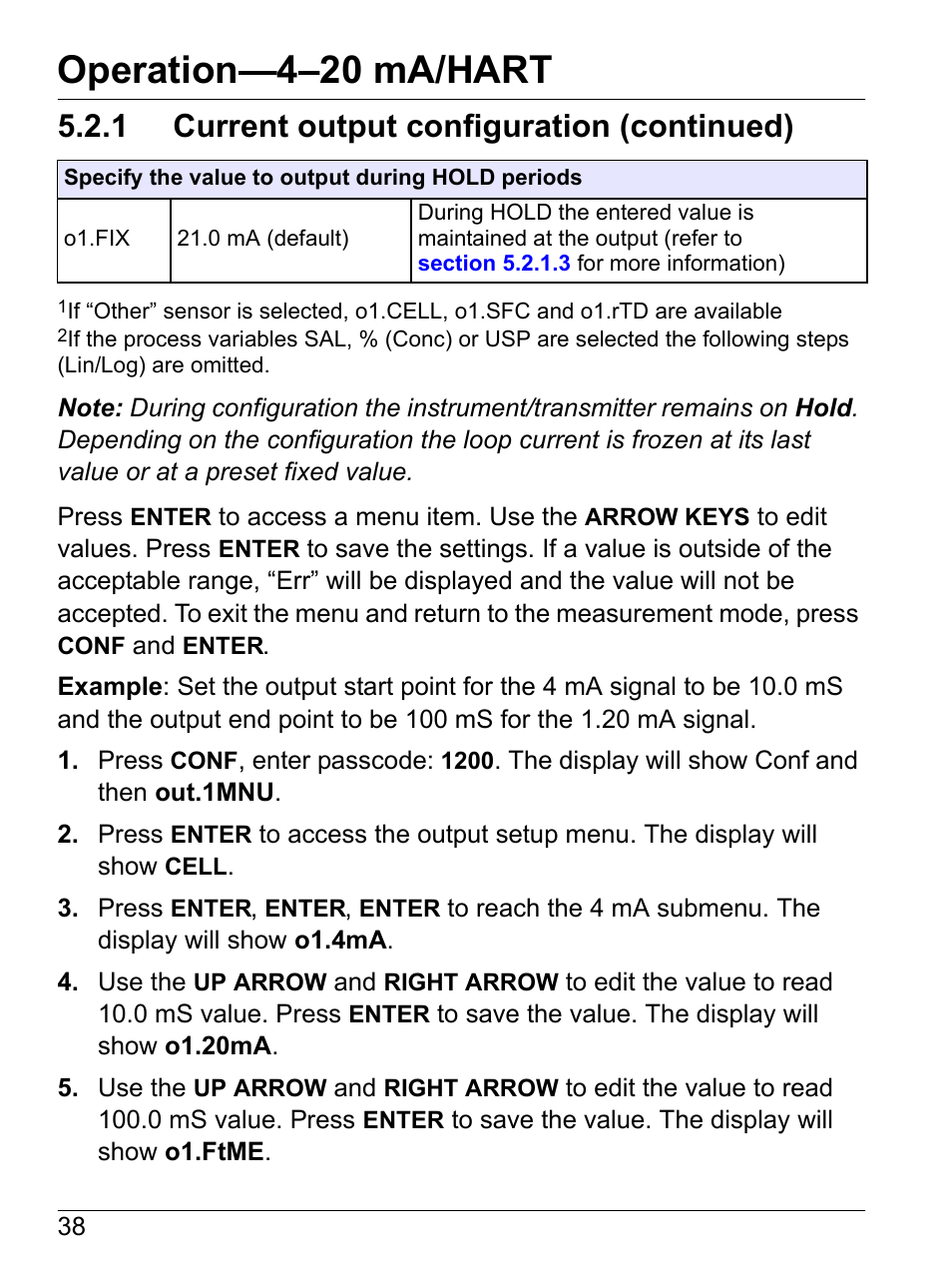 Operation—4–20 ma/hart, 1 current output configuration (continued) | Hach-Lange SI792(x) E HACH GLI 3700 series SI792(x) T 7MA2200 and 8398 series User Manual User Manual | Page 40 / 116