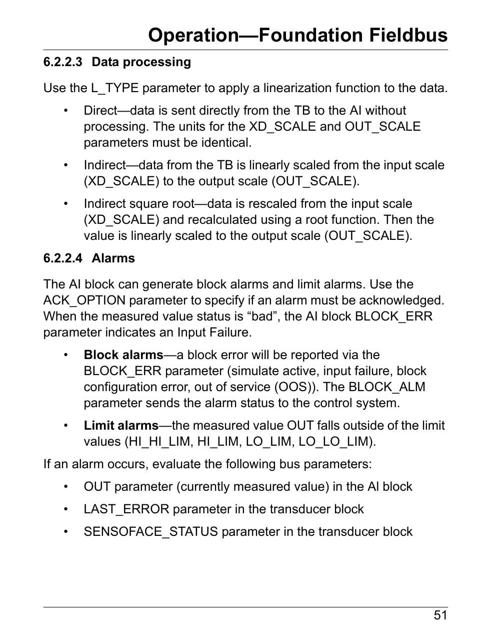 3 data processing, 4 alarms, 3 data processing 6.2.2.4 alarms | Operation—foundation fieldbus | Hach-Lange SI792(x) E HACH GLI 3700 series SI792(x) T 7MA2200 and 8398 series User Manual User Manual | Page 53 / 116