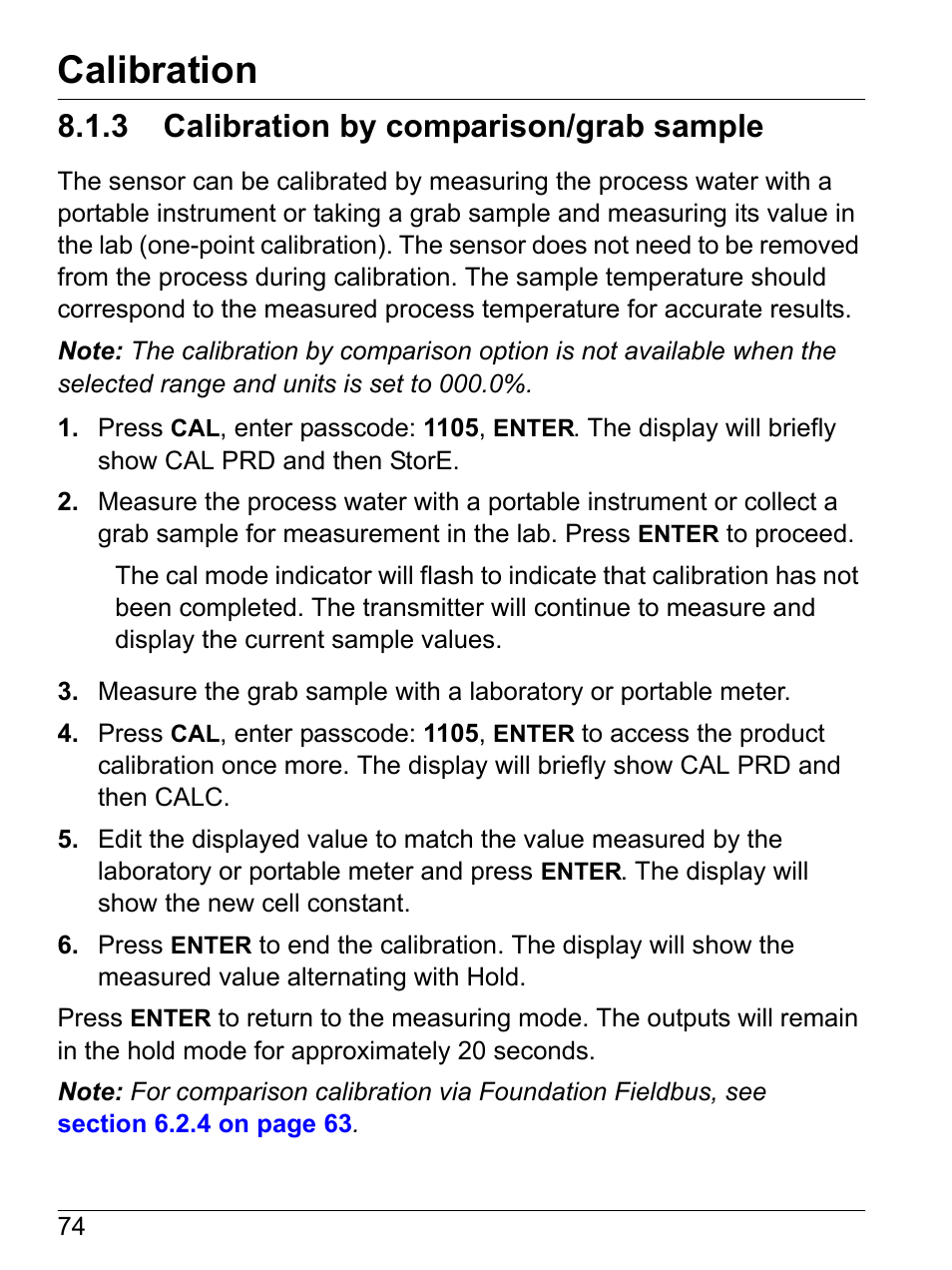 3 calibration by comparison/grab sample, Calibration | Hach-Lange SI792(x) E HACH GLI 3700 series SI792(x) T 7MA2200 and 8398 series User Manual User Manual | Page 76 / 116