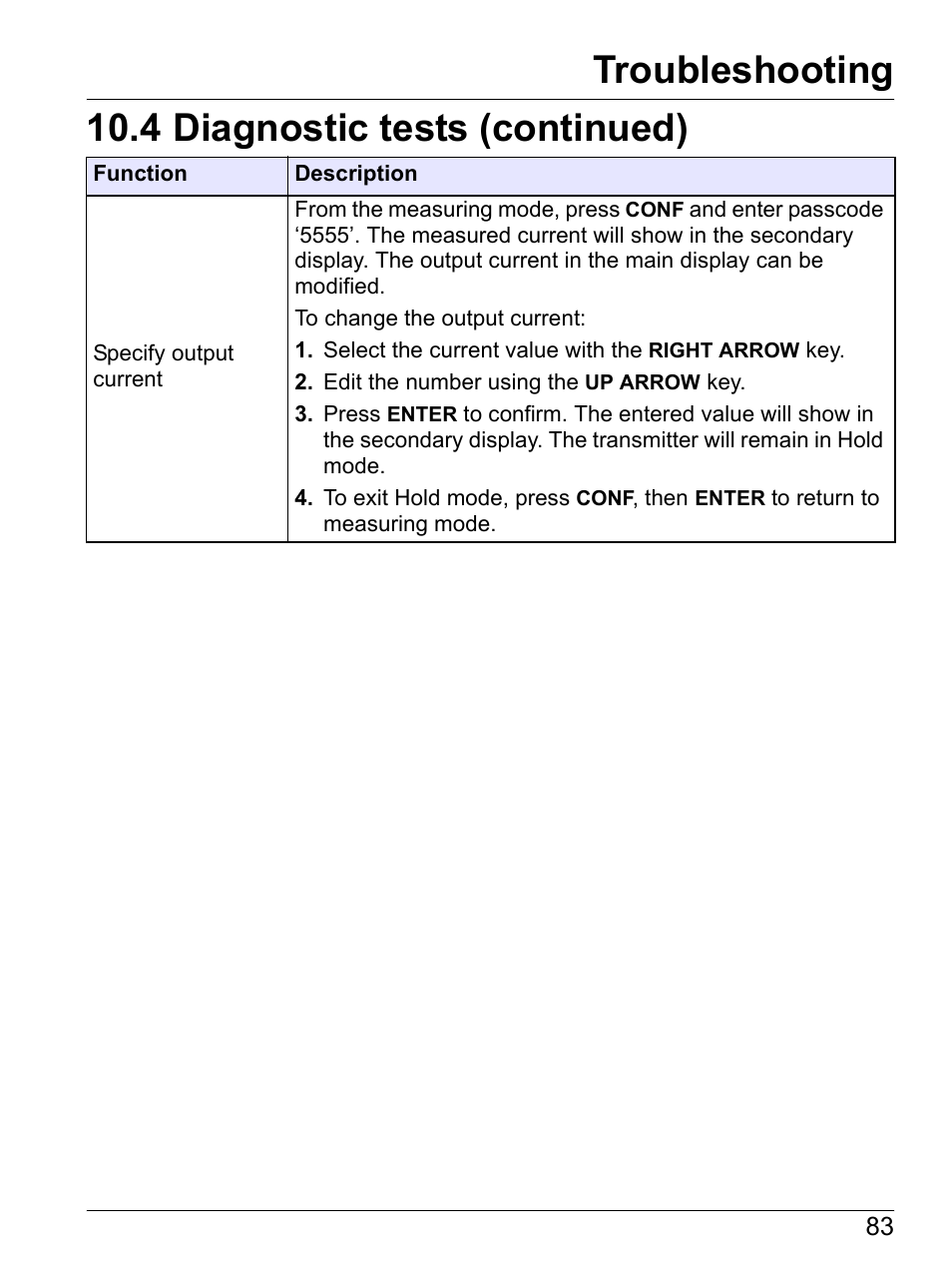 Troubleshooting, 4 diagnostic tests (continued) | Hach-Lange SI792(x) E HACH GLI 3700 series SI792(x) T 7MA2200 and 8398 series User Manual User Manual | Page 85 / 116