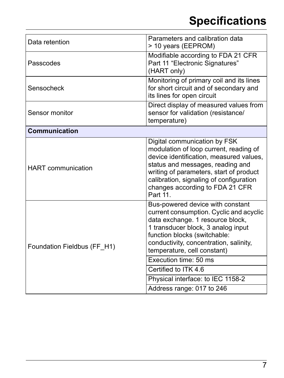 Specifications | Hach-Lange SI792(x) E HACH GLI 3700 series SI792(x) T 7MA2200 and 8398 series User Manual User Manual | Page 9 / 116