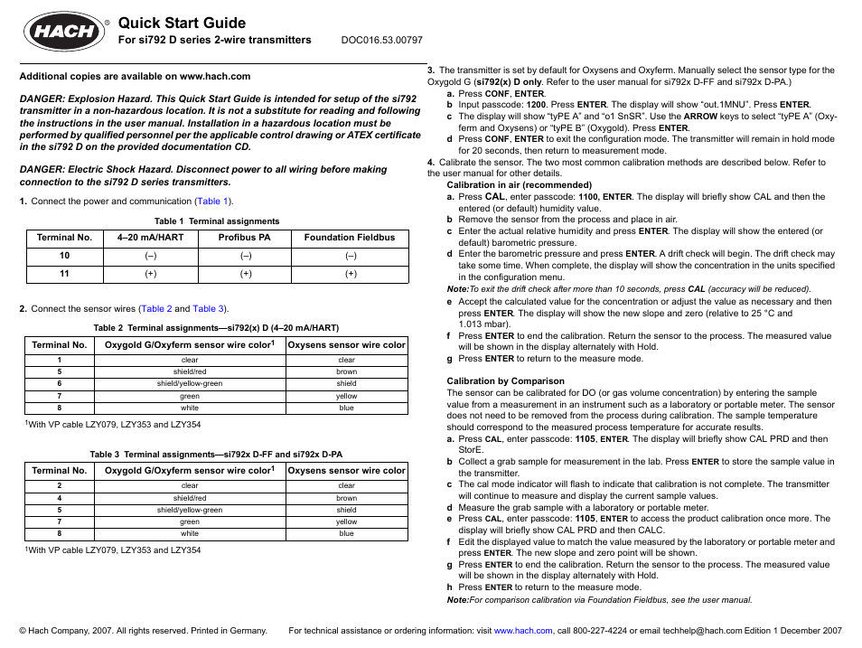 Hach-Lange SI792 D Quick start guide User Manual | 2 pages