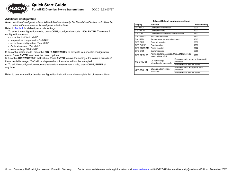 Quick start guide | Hach-Lange SI792 D Quick start guide User Manual | Page 2 / 2