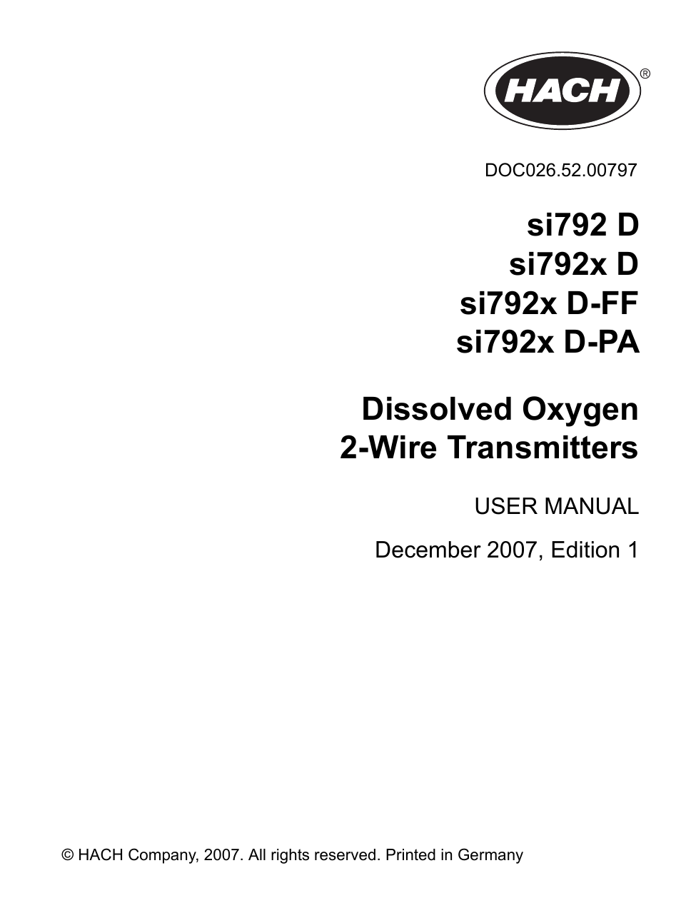 Hach-Lange SI792 D, SI792x D, SI792x D-FF, SI792x D-PA User Manual User Manual | 98 pages