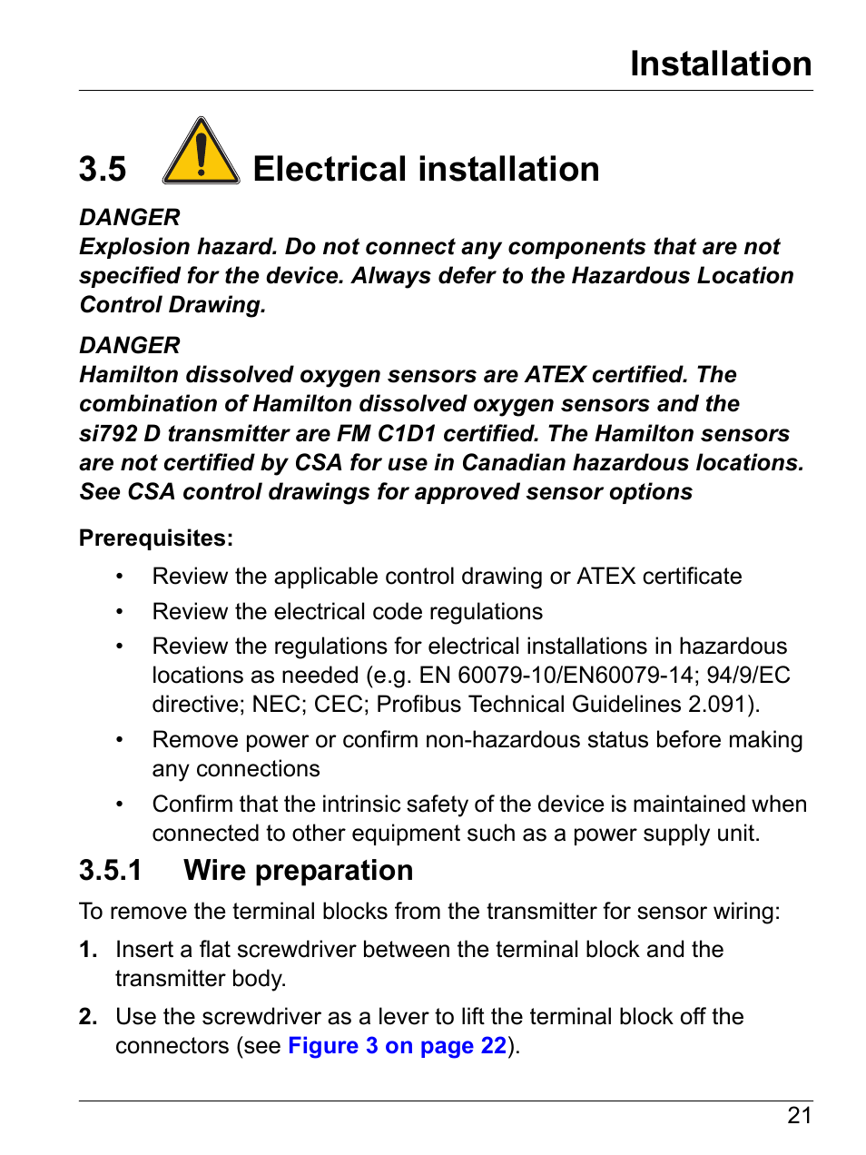 5 electrical installation, 1 wire preparation, Installation | Hach-Lange SI792 D, SI792x D, SI792x D-FF, SI792x D-PA User Manual User Manual | Page 23 / 98