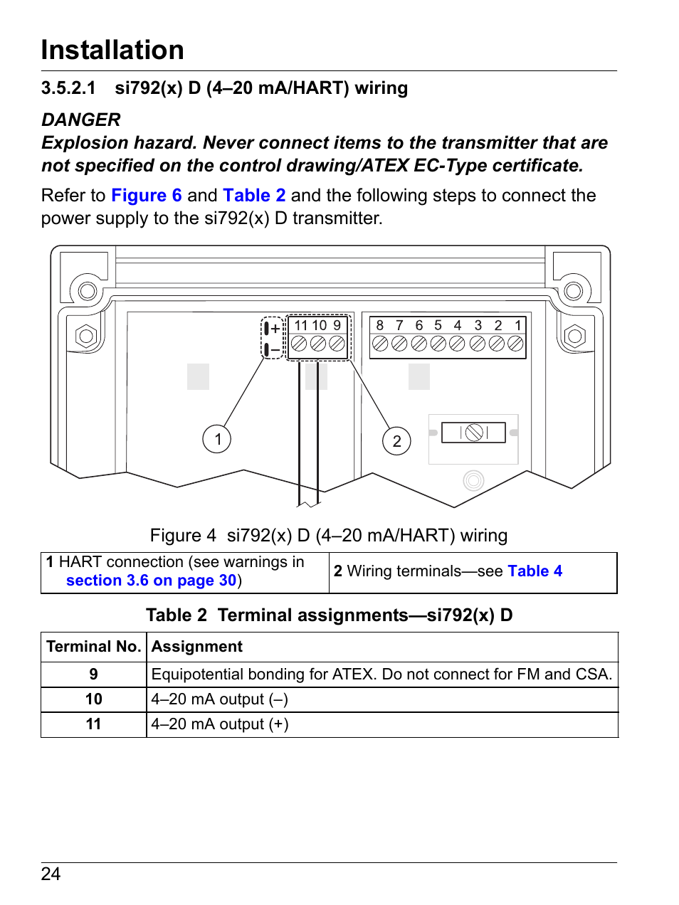1 si792(x) d (4-20 ma/hart) wiring, 1 si792(x) d (4–20 ma/hart) wiring, Installation | Hach-Lange SI792 D, SI792x D, SI792x D-FF, SI792x D-PA User Manual User Manual | Page 26 / 98