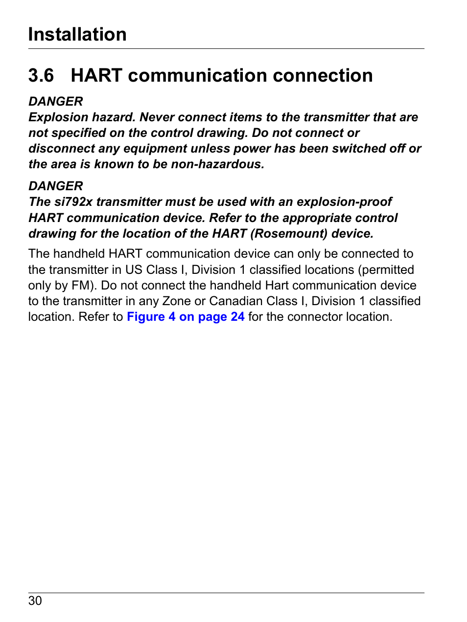 6 hart communication connection, Installation | Hach-Lange SI792 D, SI792x D, SI792x D-FF, SI792x D-PA User Manual User Manual | Page 32 / 98