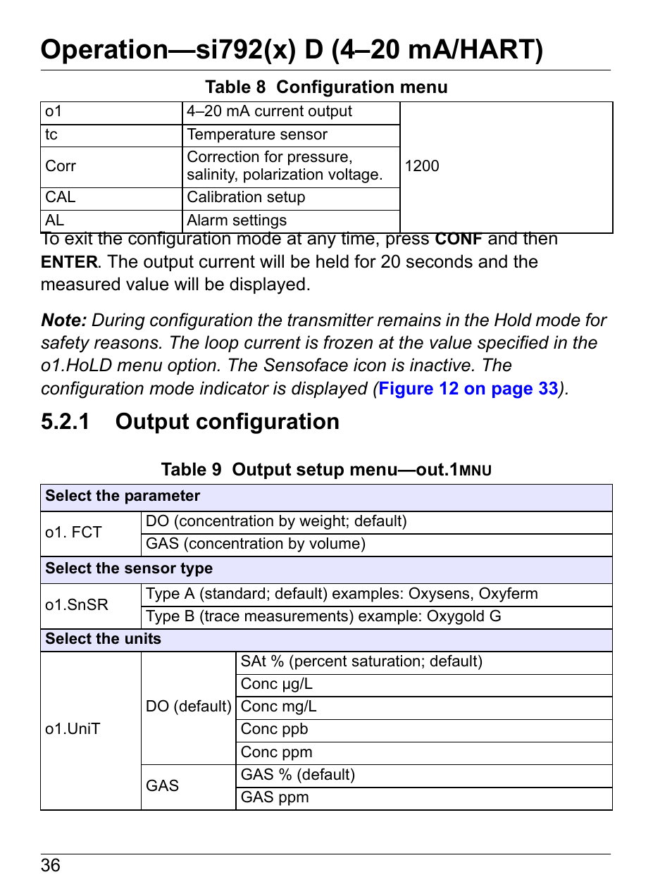 1 output configuration, Section 5.2.1 | Hach-Lange SI792 D, SI792x D, SI792x D-FF, SI792x D-PA User Manual User Manual | Page 38 / 98