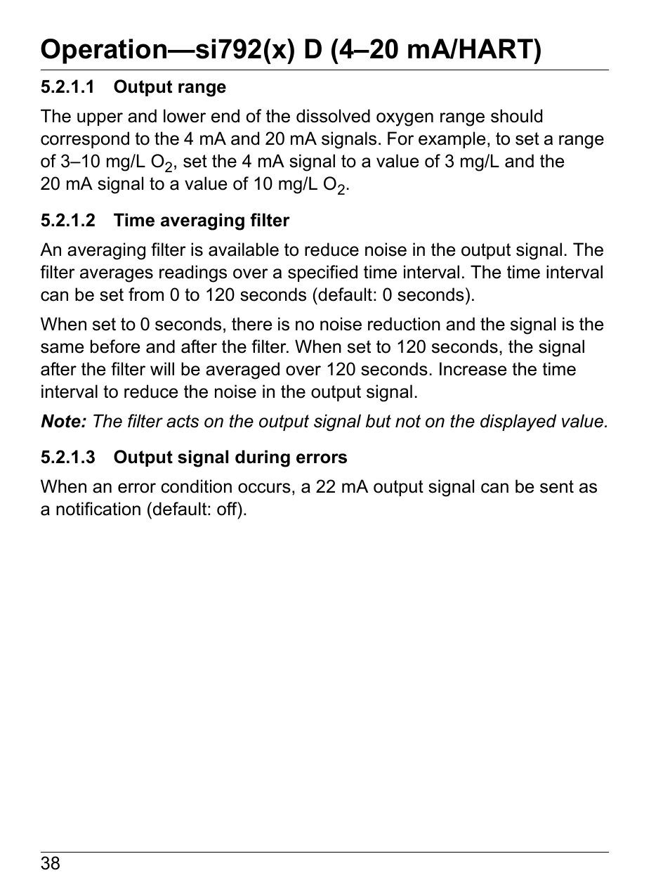 1 output range, 2 time averaging filter, 3 output signal during errors | Section 5.2.1.1, Section 5.2.1.2, Section 5.2.1.3 | Hach-Lange SI792 D, SI792x D, SI792x D-FF, SI792x D-PA User Manual User Manual | Page 40 / 98