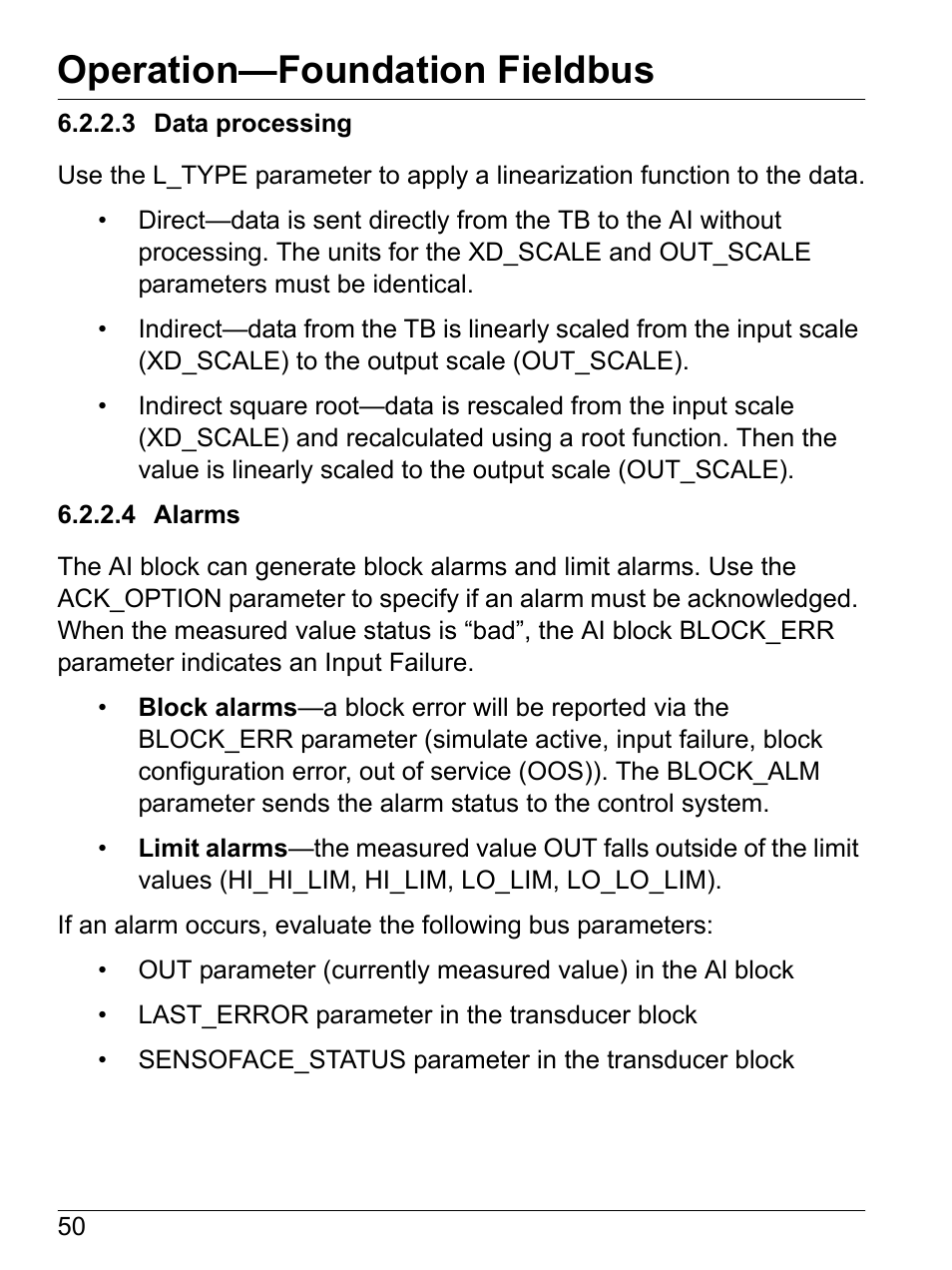3 data processing, 4 alarms, 3 data processing 6.2.2.4 alarms | Operation—foundation fieldbus | Hach-Lange SI792 D, SI792x D, SI792x D-FF, SI792x D-PA User Manual User Manual | Page 52 / 98