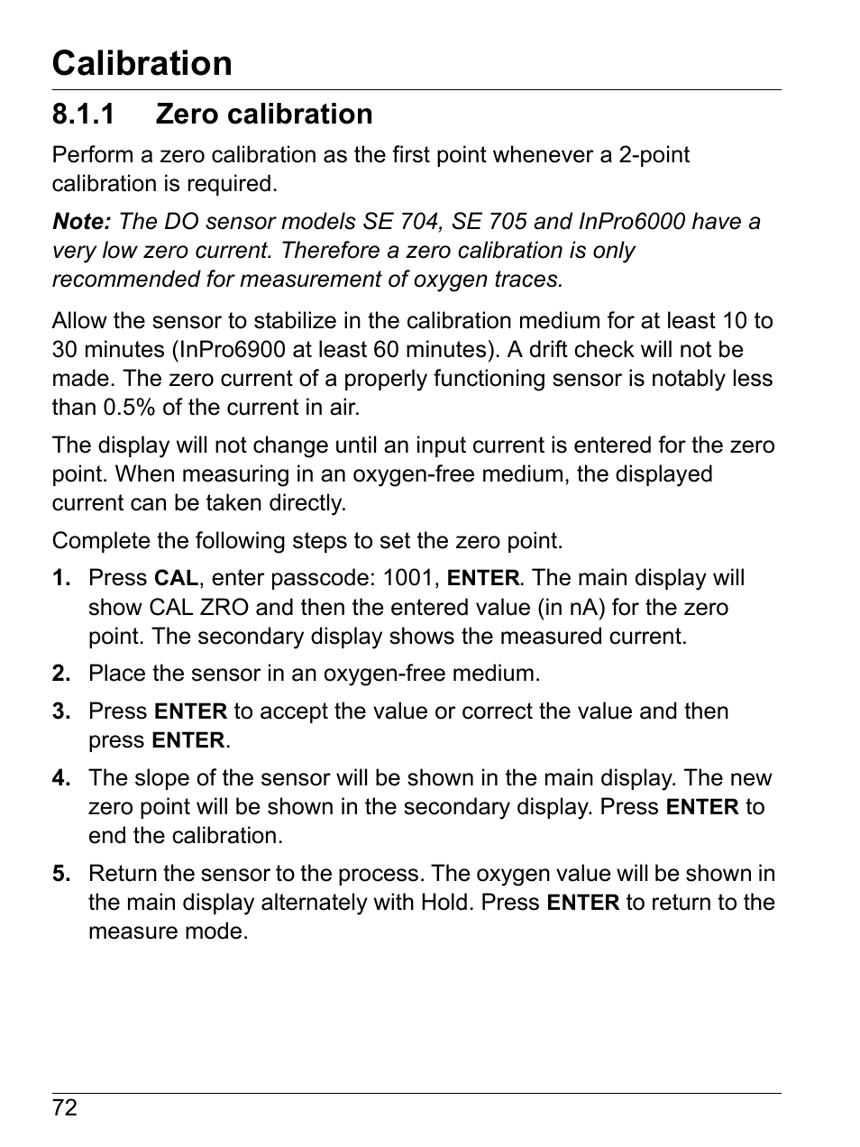 1 zero calibration, Calibration | Hach-Lange SI792 D, SI792x D, SI792x D-FF, SI792x D-PA User Manual User Manual | Page 74 / 98