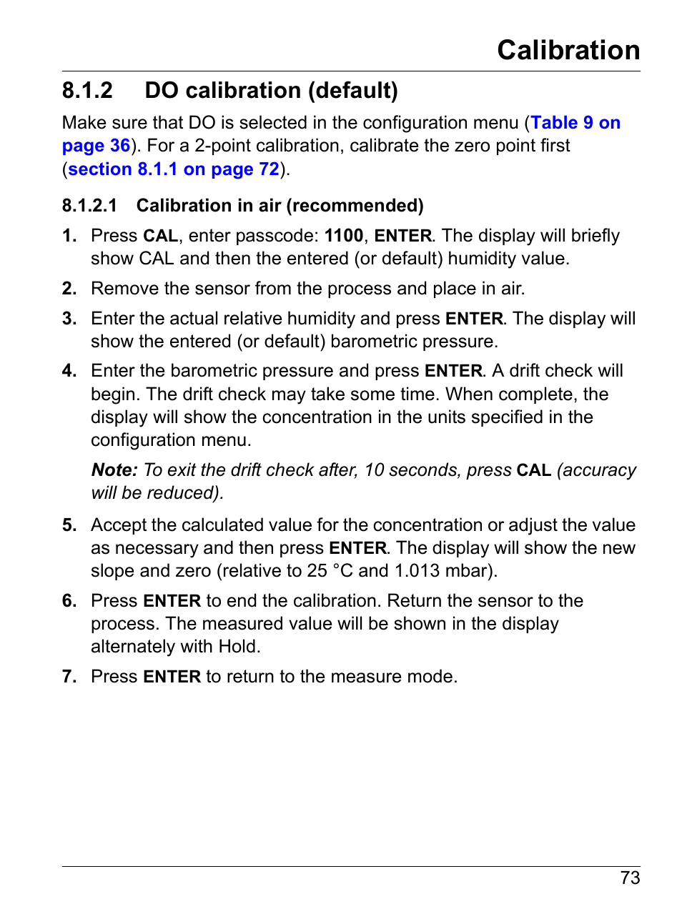 2 do calibration (default), 1 calibration in air (recommended), Calibration | Hach-Lange SI792 D, SI792x D, SI792x D-FF, SI792x D-PA User Manual User Manual | Page 75 / 98