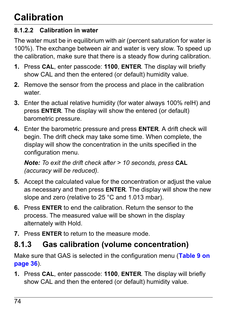 2 calibration in water, 3 gas calibration (volume concentration), Calibration | Hach-Lange SI792 D, SI792x D, SI792x D-FF, SI792x D-PA User Manual User Manual | Page 76 / 98