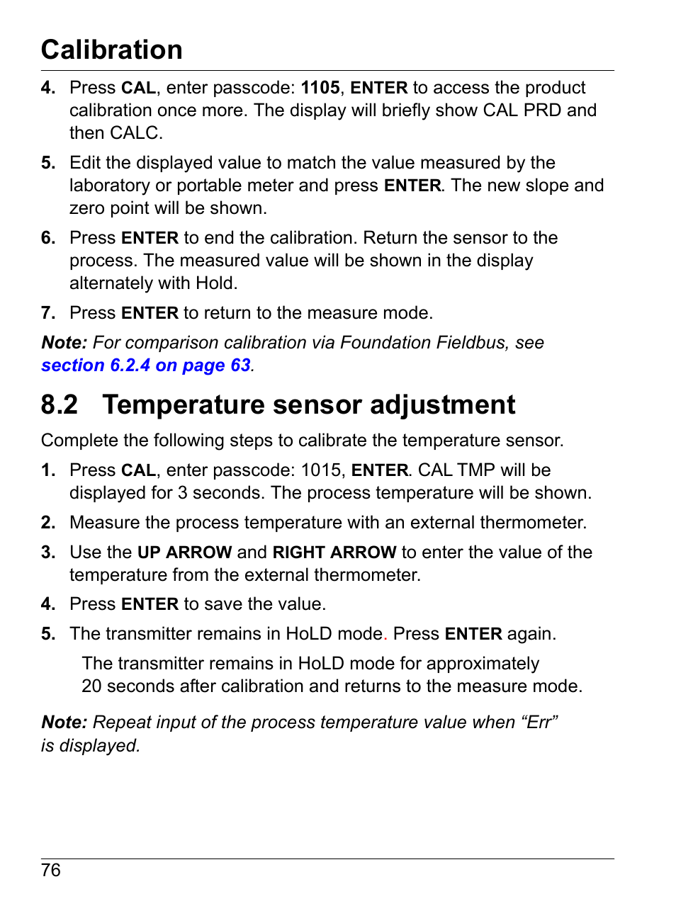 2 temperature sensor adjustment, Calibration | Hach-Lange SI792 D, SI792x D, SI792x D-FF, SI792x D-PA User Manual User Manual | Page 78 / 98