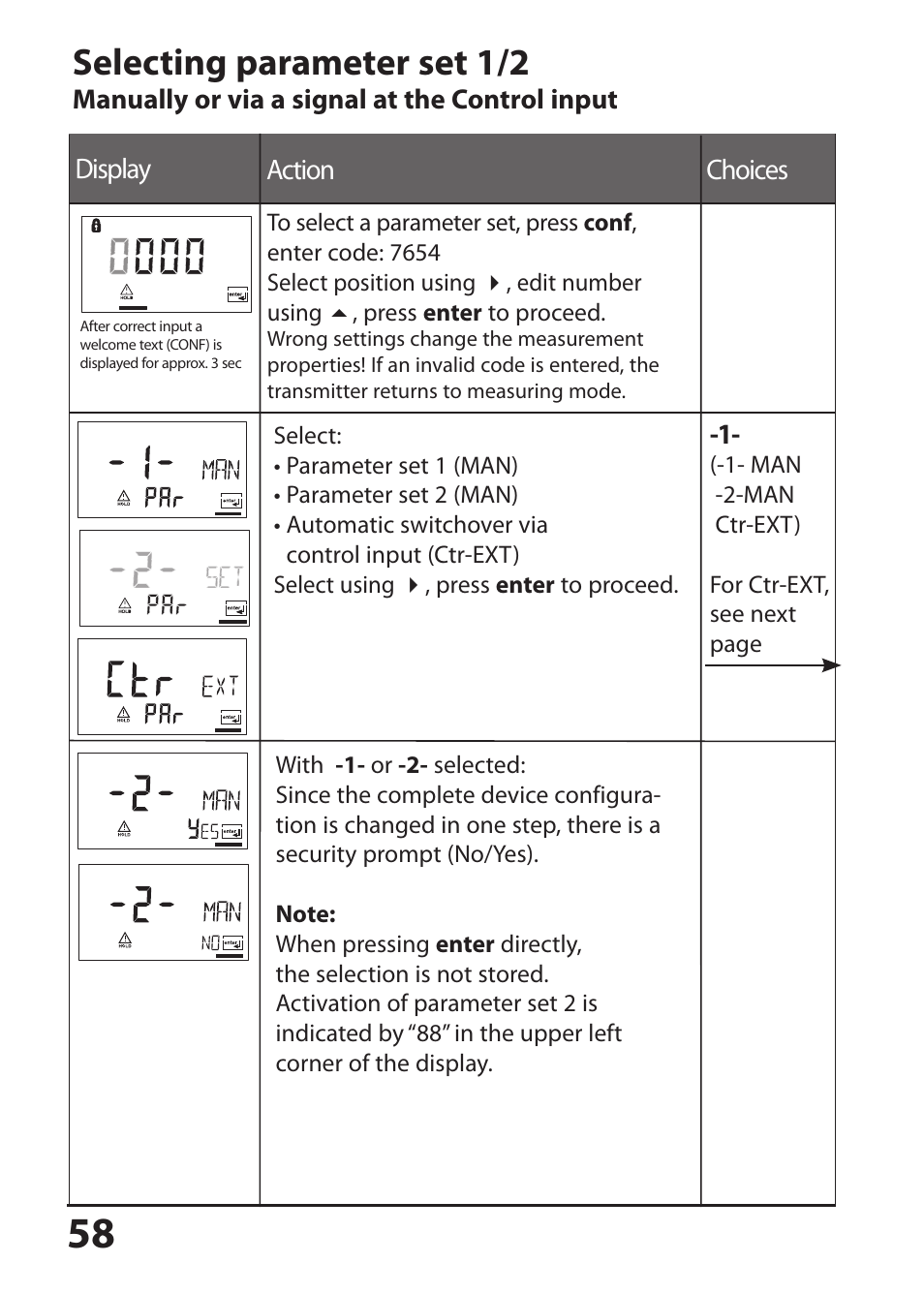 Selecting parameter set 1/2 | Hach-Lange SI794 D tr User Manual User Manual | Page 58 / 108