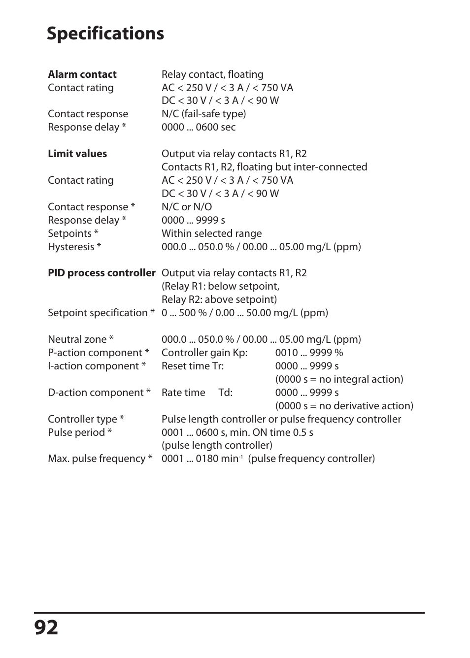 Specifications | Hach-Lange SI794 D tr User Manual User Manual | Page 92 / 108