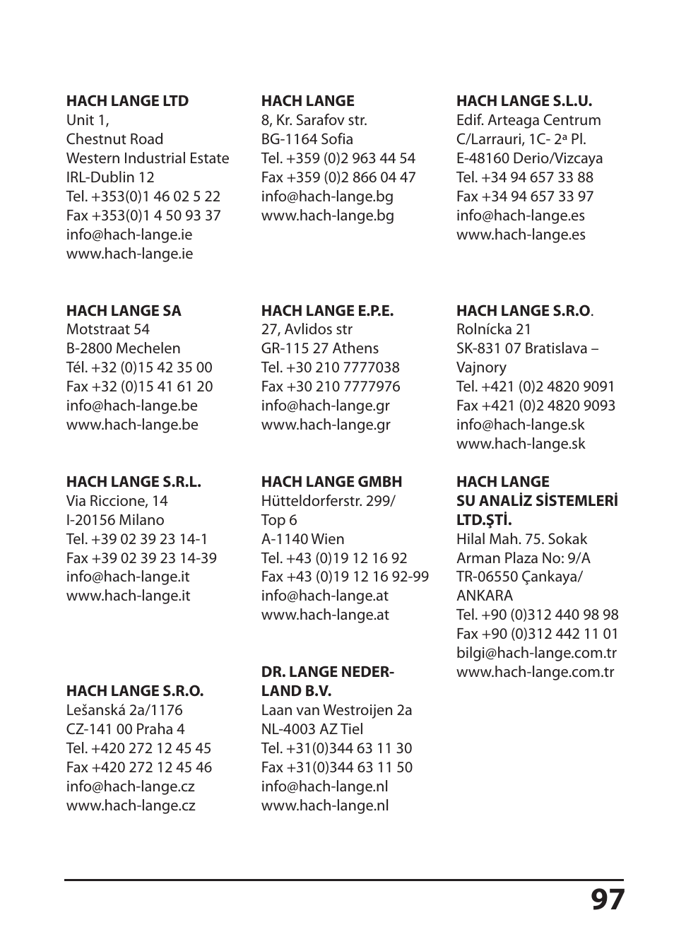 Hach-Lange SI794 D tr User Manual User Manual | Page 97 / 108
