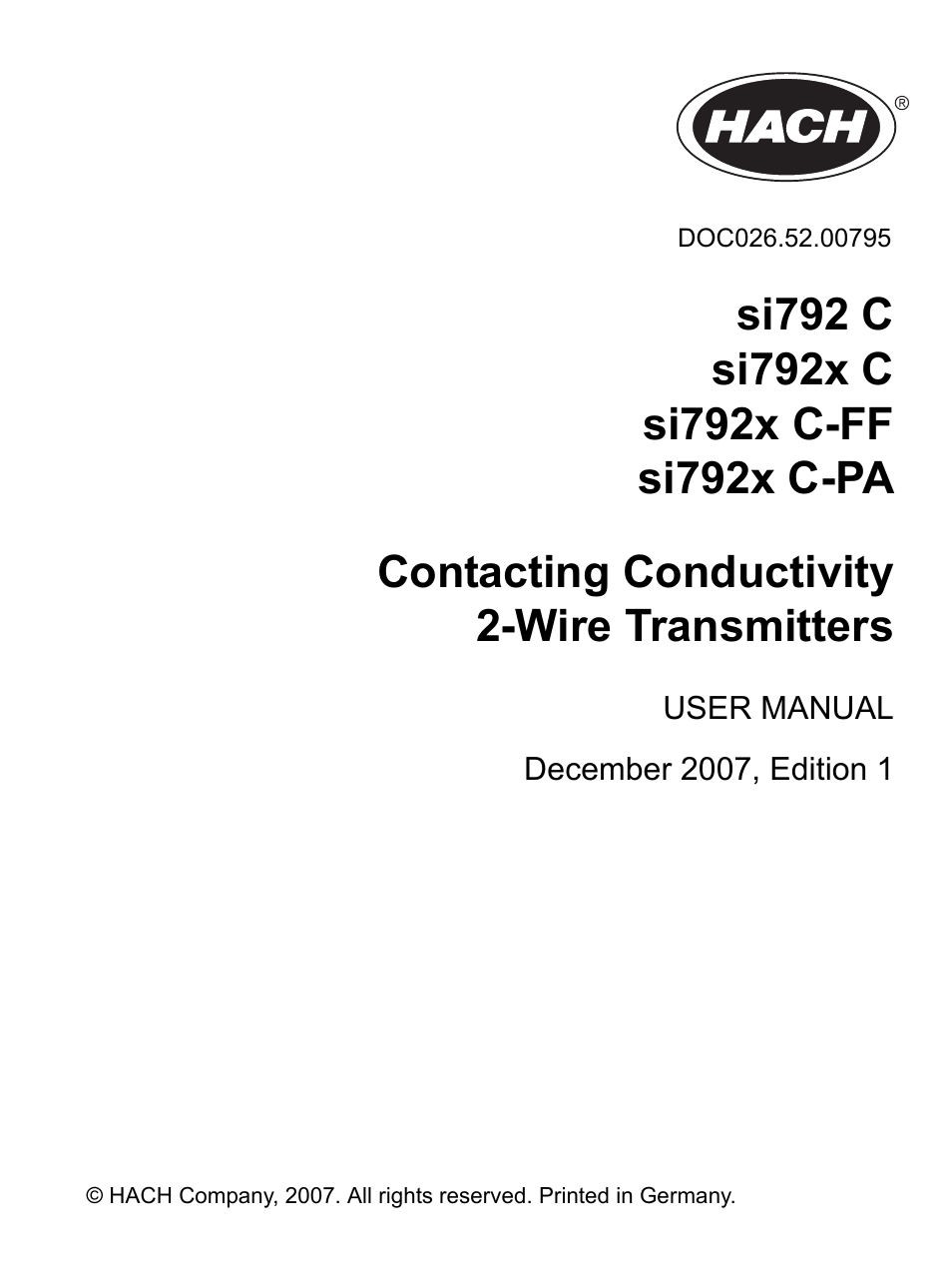 Hach-Lange SI792 C, SI792x C, SI792x C-FF, SI792x C-PA User Manual User Manual | 104 pages
