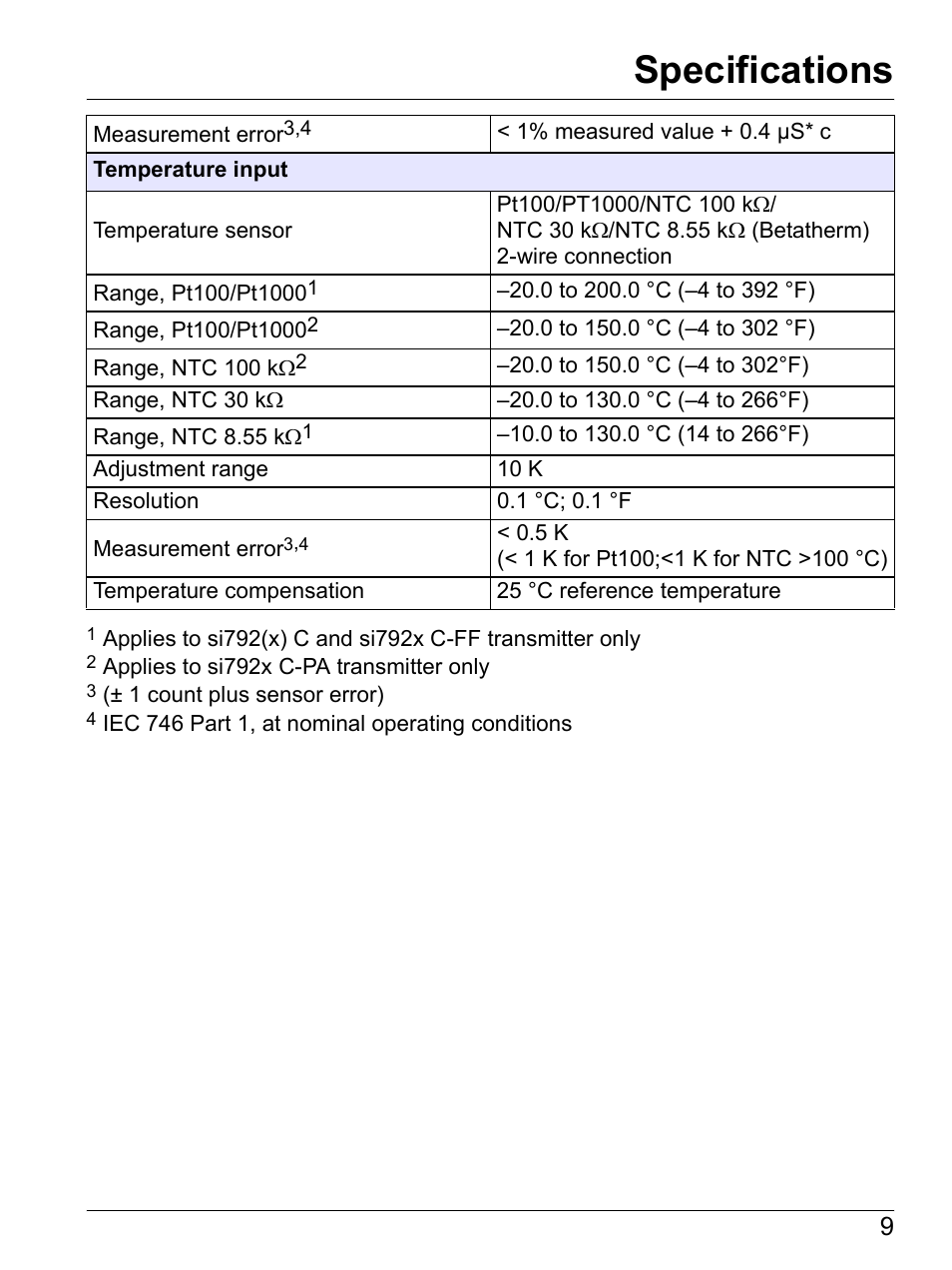 Specifications | Hach-Lange SI792 C, SI792x C, SI792x C-FF, SI792x C-PA User Manual User Manual | Page 11 / 104