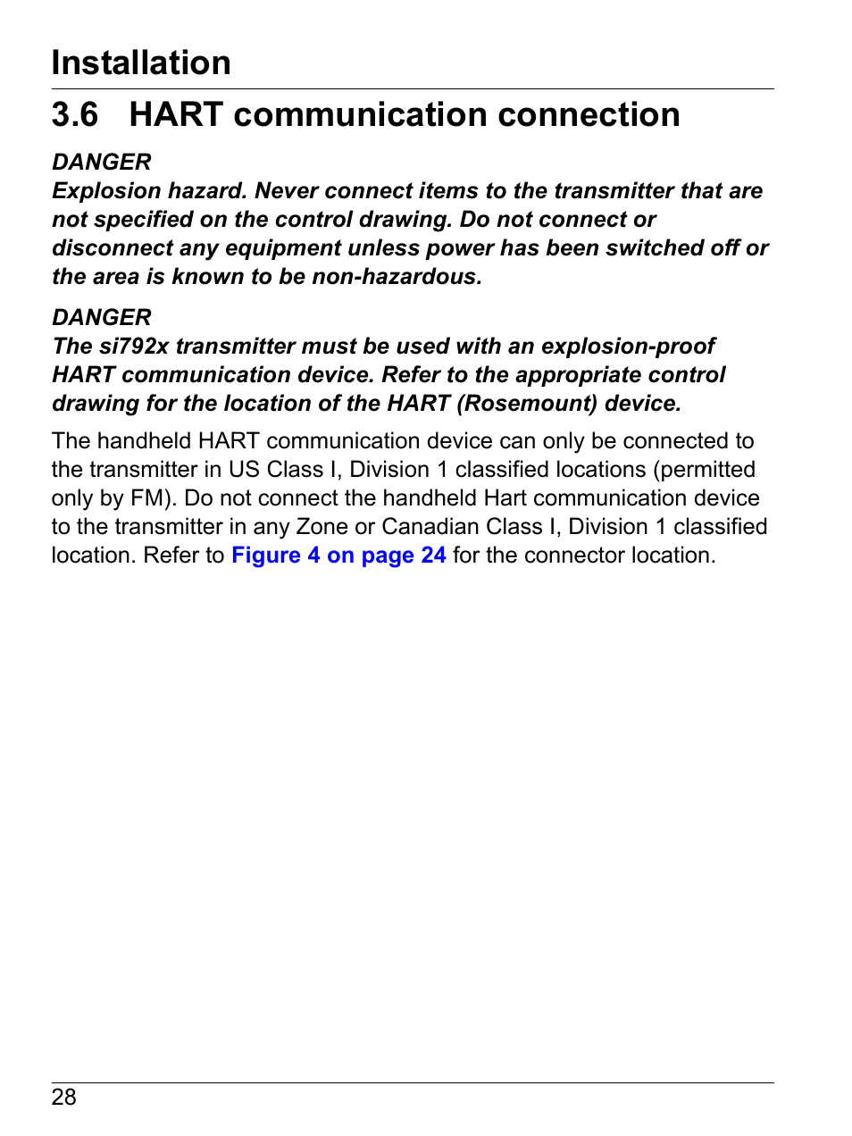 6 hart communication connection, Installation | Hach-Lange SI792 C, SI792x C, SI792x C-FF, SI792x C-PA User Manual User Manual | Page 30 / 104