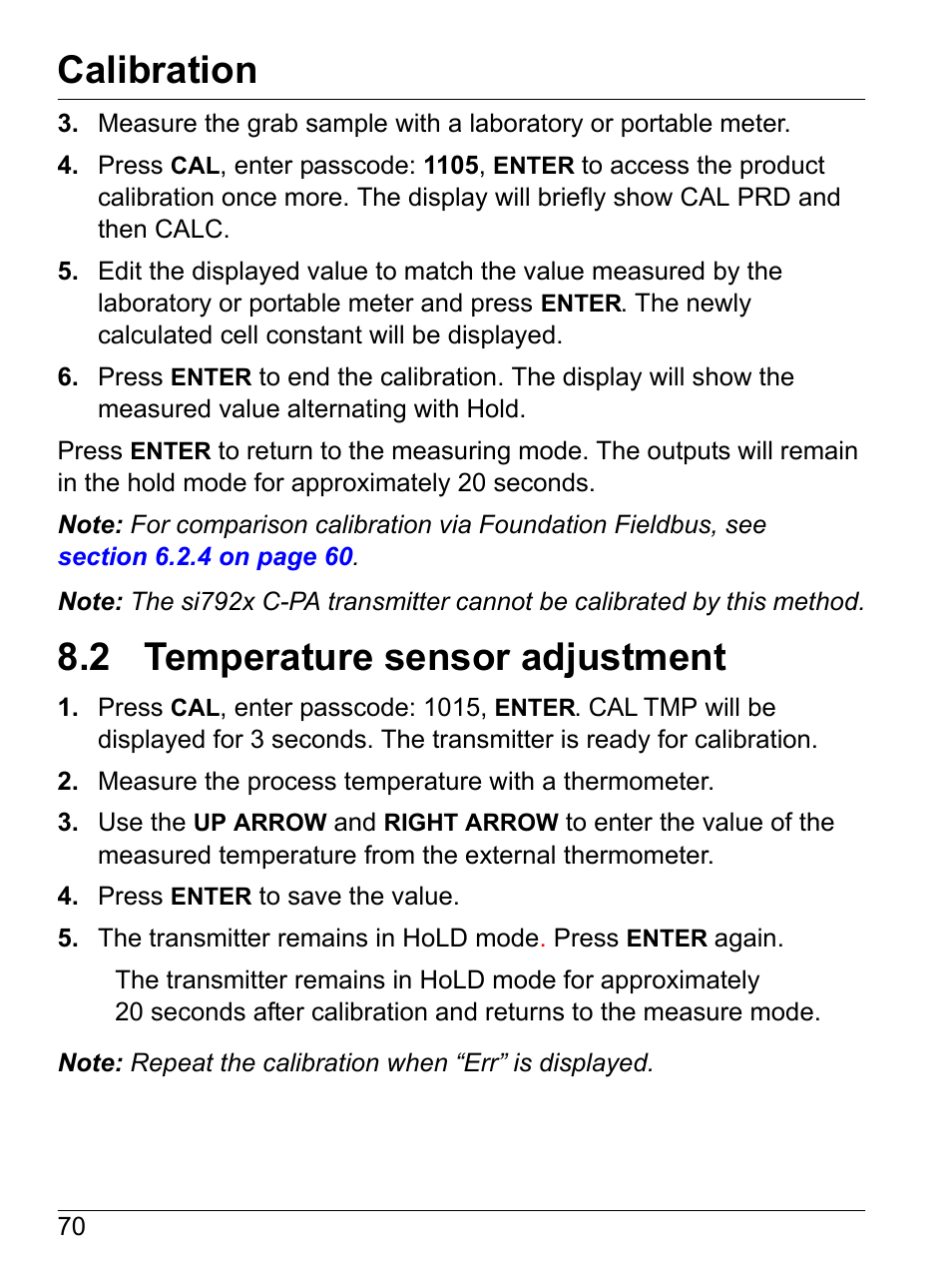 2 temperature sensor adjustment, Calibration | Hach-Lange SI792 C, SI792x C, SI792x C-FF, SI792x C-PA User Manual User Manual | Page 72 / 104