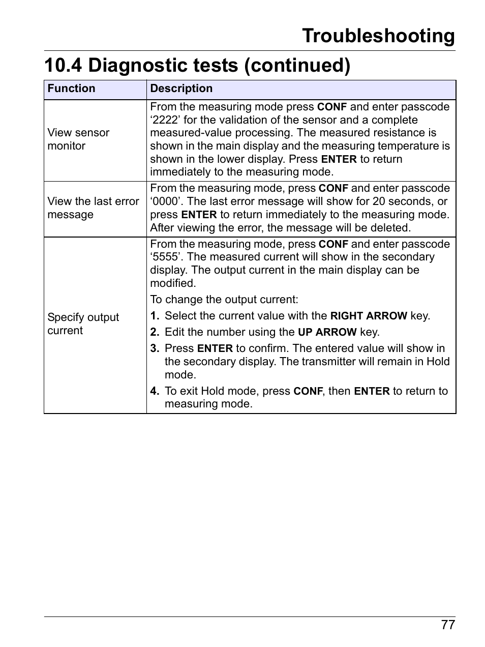Troubleshooting, 4 diagnostic tests (continued) | Hach-Lange SI792 C, SI792x C, SI792x C-FF, SI792x C-PA User Manual User Manual | Page 79 / 104