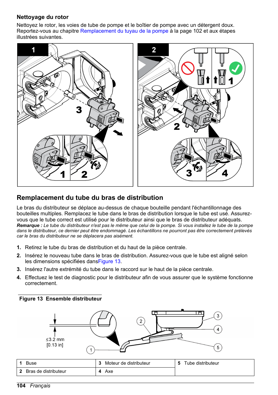Nettoyage du rotor, Remplacement du tube du bras de distribution | Hach-Lange SD900 Basic User Manual User Manual | Page 104 / 390
